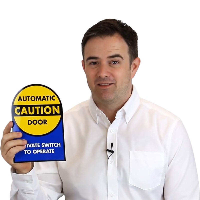 SmartSign 9 x 6 inch (Pack of 1) â€œCaution - Automatic Door Sticker, Activate Switch to Operateâ€ 2-Sided Window Decal, Polyester, Screen Printed, Multicolor - Image 4